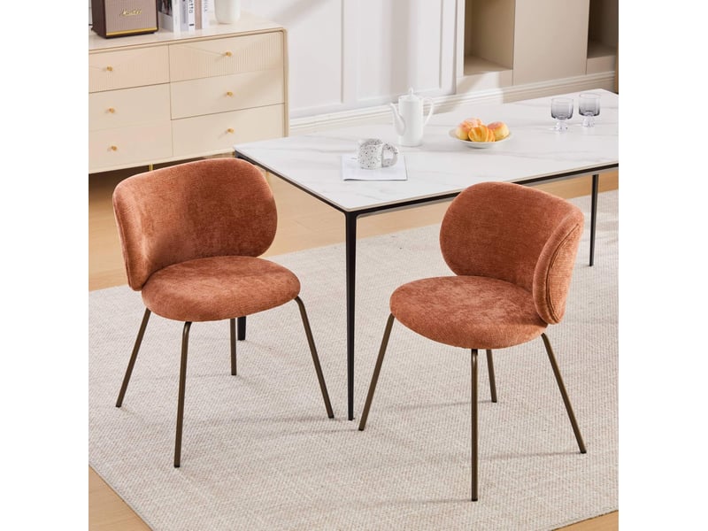  Chaise salle manger confort chenille orange pieds métal bronze design contemporain homvra  - Conforama B