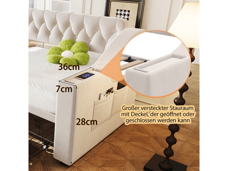  Lit canapé rembourré en velours beige 96x214,5 cm  - Conforama C