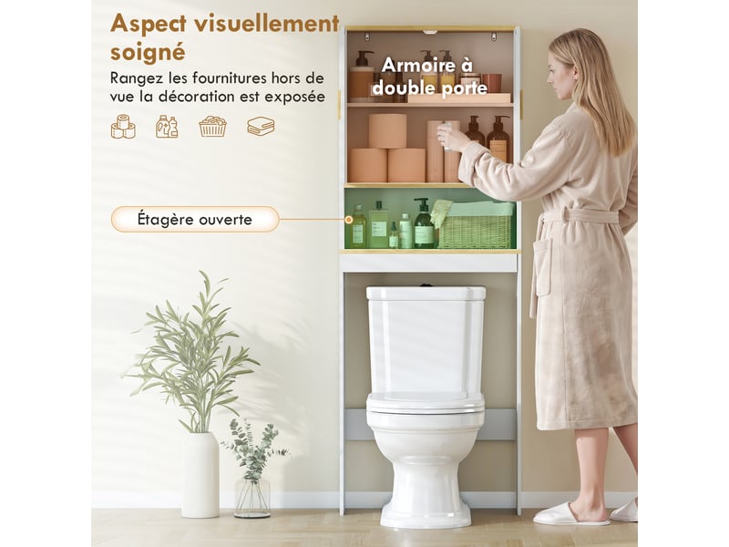  Meuble wc au-dessus des toilettes 3 niveaux blanc et chêne 64 x 20 x 170,5 cm  - Conforama D