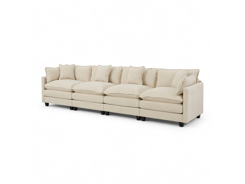  Canapé cloud 4 places moderne en tissu chenille beige double coussin rembourré  - Conforama A