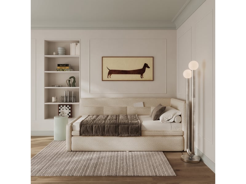 Selsey nesmi - lit rembourré - 90x200 cm - tissu tressé beige clair Nesmi - Conforama C