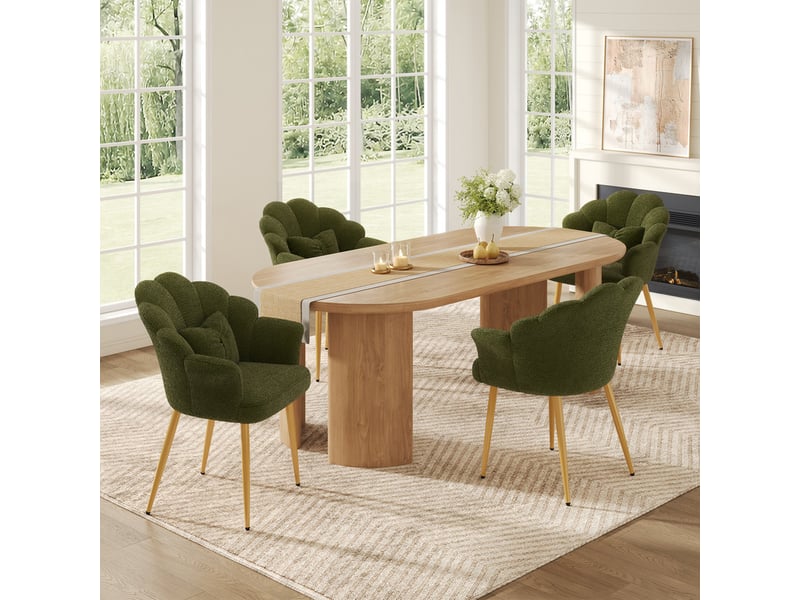  Lot de 4 fauteuils modernes – rembourrés – pieds en métal doré – dossier en forme d'arc – vert  - Conforama C