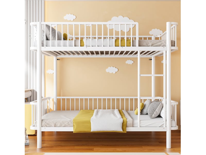  Lit superposé modenvie 90 x 200 cm en métal blanc avec barrières de sécurité  - Conforama D