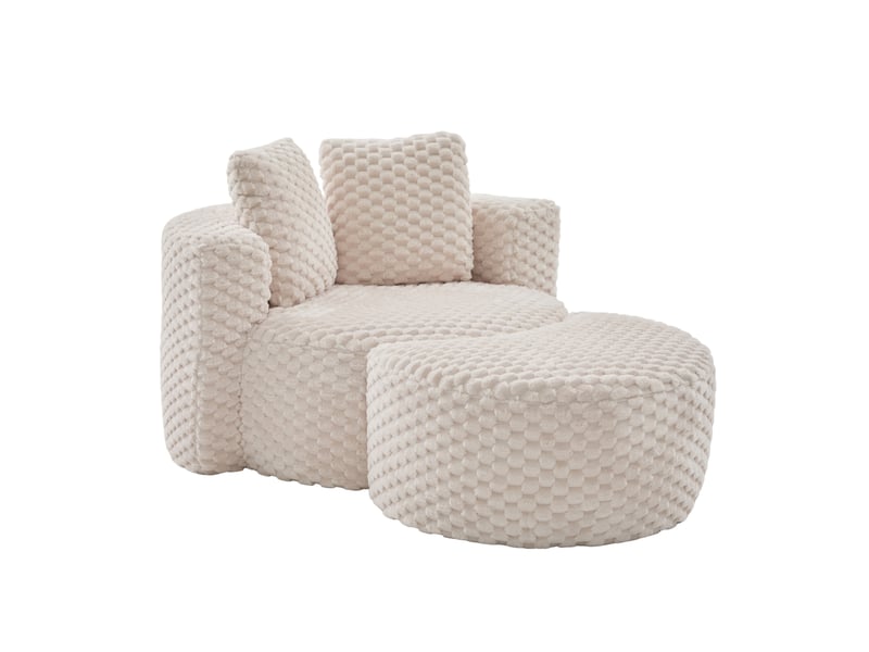  Fauteuil mousse tcqpz avec repose-pieds 130 x 115 x 84 cm tissu beige design 360° pour salon ou chambre  - Conforama A