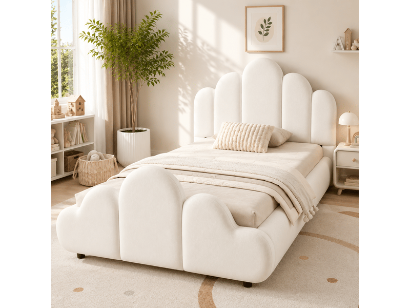 Lit simple rembourré 90x200 cm coloris beige velours  - Conforama D