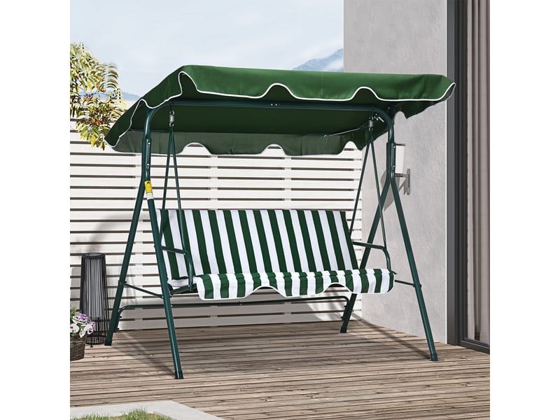 Balancelle de jardin 3 places, toit réclinable, structure acier anti-corrosion, coussin 5 cm, 240 kg, 172 x 110 x 153 cm - Conforama B