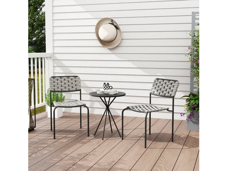 Salon de jardin 3 pièces 46x60x80 cm pour 2 personnes – gris – chaises empilables et table ronde en acier - Conforama B