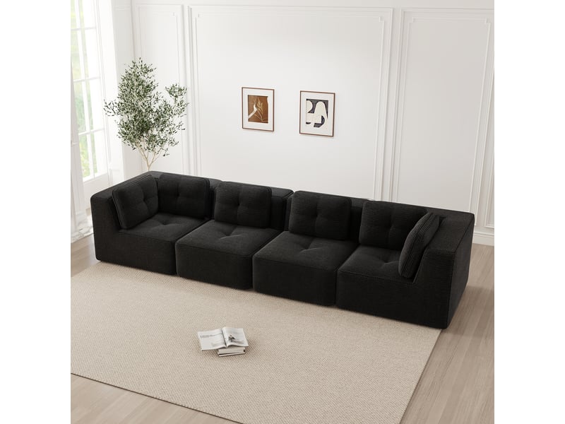  Canapé droit modulable 4 places velours côtelé noir – 386 x 104 x 69 cm Fay Lum - Conforama D