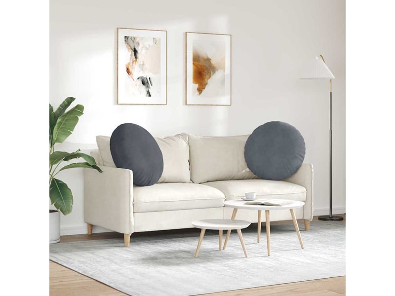  Lot de 2 coussins de siège, coussins décoratifs gris foncé ø 40 x 13 cm velours cf59932  - Conforama D