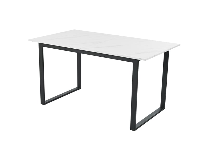  Table de salle à manger extensible, 140-180x80x75 cm, motif marbre pour la, plateau mdf, piètement métal, coloris blanc  - Conforama A