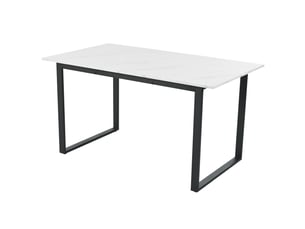 Table de salle à manger extensible, 140-180x80x75 cm, motif marbre pour la, plateau mdf, piètement métal, coloris blanc