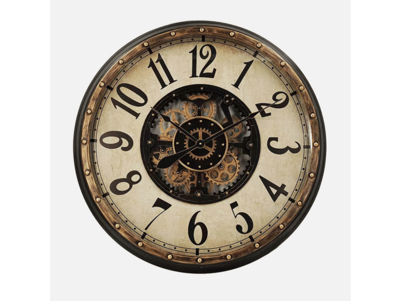  Horloge murale fabrilamp treviso 83 x 83 cm dorénoir engrenages mobiles 215610016 - Conforama E