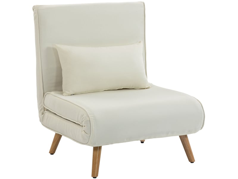 Fauteuil chauffeuse convertible 3 en 1 lit fauteuil lit 1 place dossier 5 positions en tissu avec coussin, crème - Conforama B