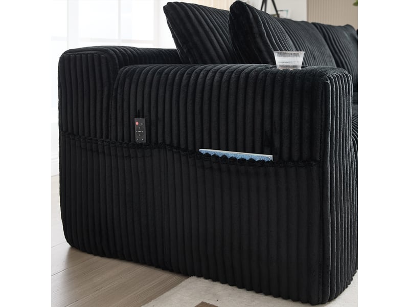 Canapé modulable avec méridienne 3 places en velours côtelé noir - mousse haute densité - Conforama R