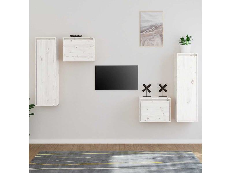  Lot de 4 meuble tv bas salon blanc bois massif de pin shl62637  - Conforama B
