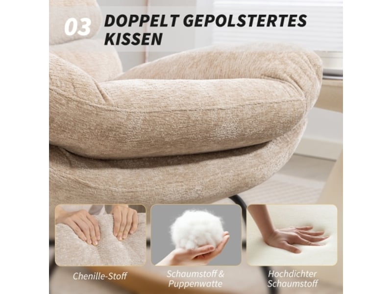  Fauteuil à bascule rembourré avec pieds en métal et patins en bois, blanc crème  - Conforama C