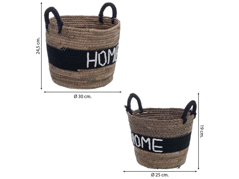  Lot de 2 paniers en fibre naturelle et coton marron d30x24,5, d25x19h cm  - Conforama C
