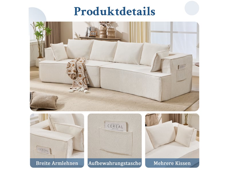  Canapé modulaire blanc en velours, canapé modulaire sans armature, assise profonde et enveloppante, style moderne  - Conforama E