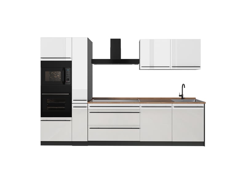  Vicco cuisine, blanc haute brillanceanthracite, 310cm plan de travail chêne doré  - Conforama A