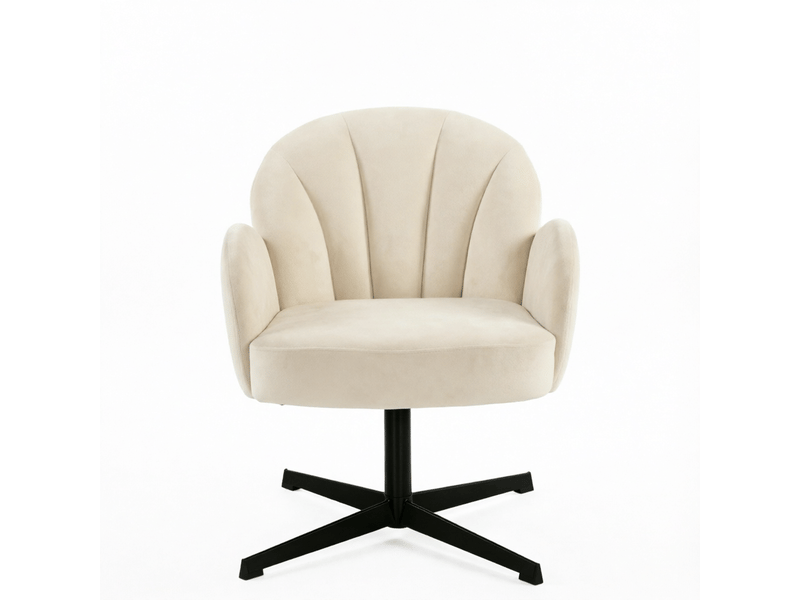 Fauteuil pivotant coquille avec dossier ergonomique et assise à ressorts en velours beige et noir - Conforama A