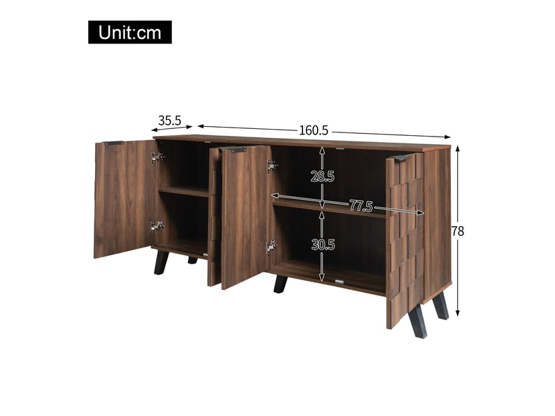 Buffet bas moderne 4 portes décor bois foncé – 160,5 x 35,5 x 78 cm - Conforama D