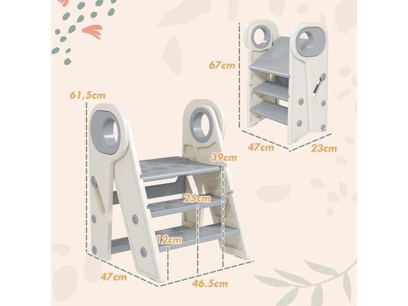 Marche pied pour enfant 3 marches, marchepied de cuisine pour enfant, pliable, gris, hauteur ajustable de 2 à 3 marches  - Conforama C