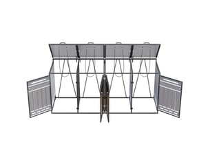 Coffre pour bacs à déchets 262x79x116 cm 4 compartiments couvercles hydrauliques métal noir