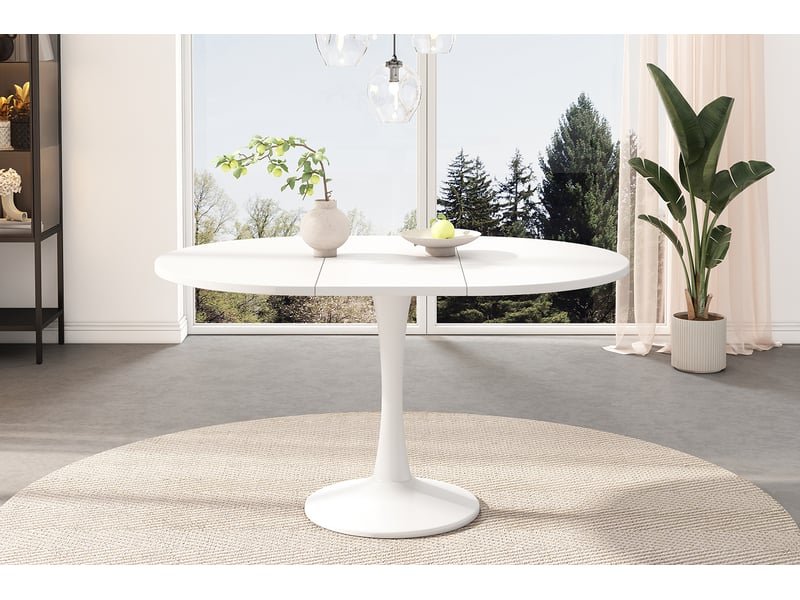  Table extensible avec plateau ovale, style moderne, en mdf et métal blanc, pour salle à manger et espace repas  - Conforama D
