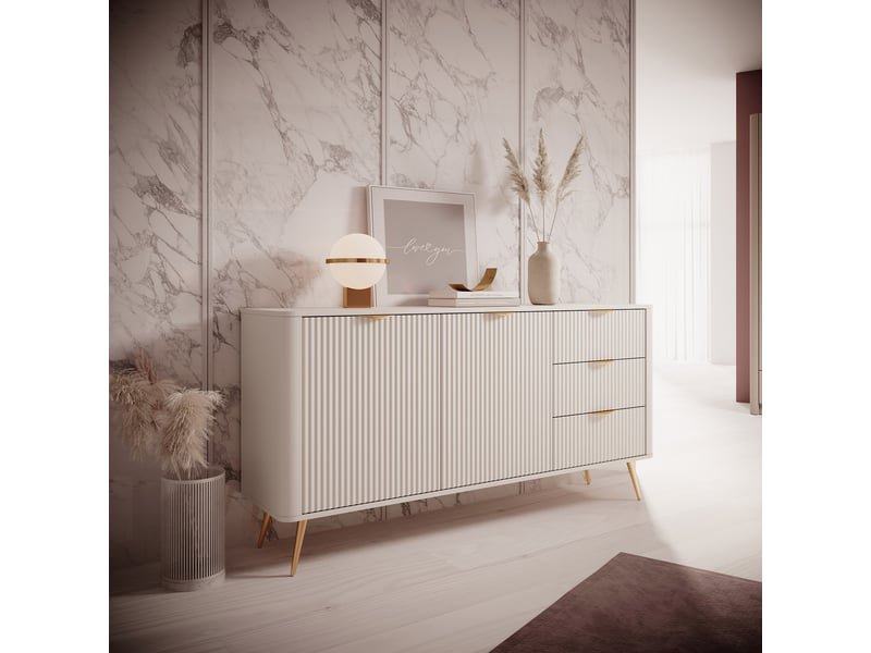  Buffet halilala, armoire 3 tiroirs, 163x38x81h cm beige Halilala - Conforama B