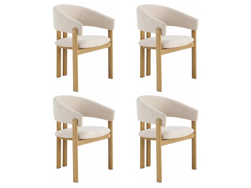  Lot de 6 chaises de salle à manger en métal effet bois, tissu en lin, naturel et beige  - Conforama A