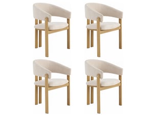 Lot de 6 chaises de salle à manger en métal effet bois, tissu en lin, naturel et beige