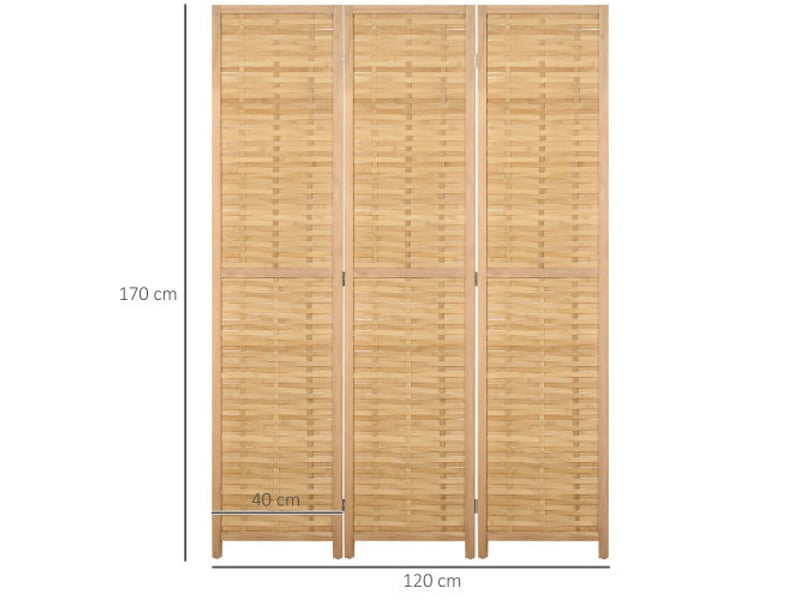  Paravent 3 panneaux pliable en bambou naturel 120x170 cm, séparateur de pièce et brise-vue  - Conforama E