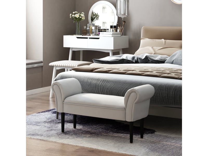  Banc à chaussures avec accoudoirs roulés, banc d'entrée rembourré, gris et blanc, 102 x 36 x 51 cm  - Conforama D