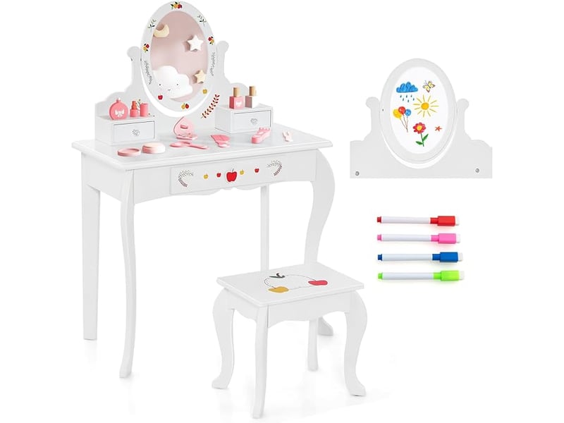 Coiffeuse & Table De Maquillage Pour Enfants Avec Miroir Et Tiroir - Costway - À Monter