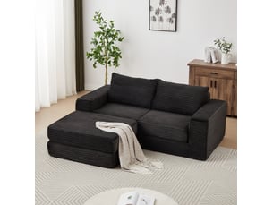 Canapé convertible ulevr 2 places modulable avec pouf amovible en velours côtelé noir