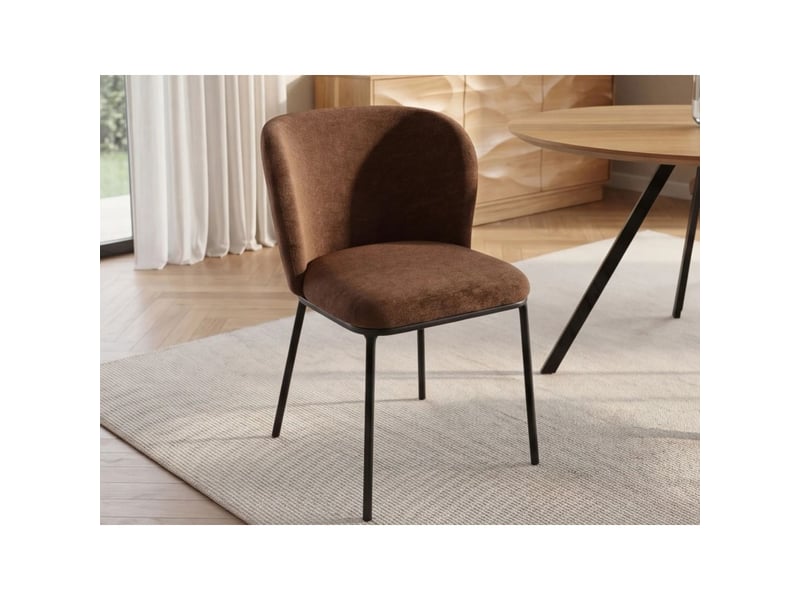  Lot de 2 chaises pavia marron – assise rembourrée, dossier arrondi et pieds noirs fins  - Conforama D