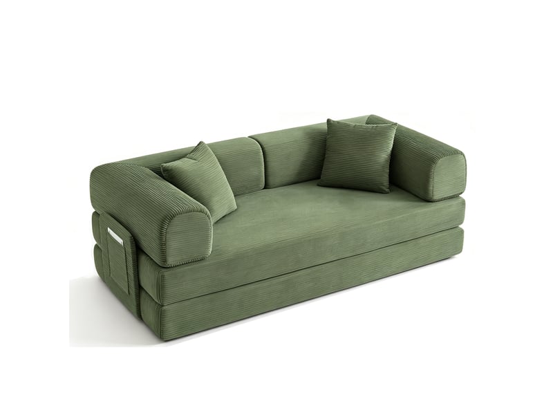  Canape droit convertible en velours côtelé, canapé-lit, mousse haute densité, structure acier, sans montage, pour salonchambre, vert  - Conforama A