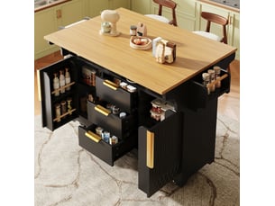 Îlot de cuisine 120x40x95 cm extensible avec rangements, noir et effet bois