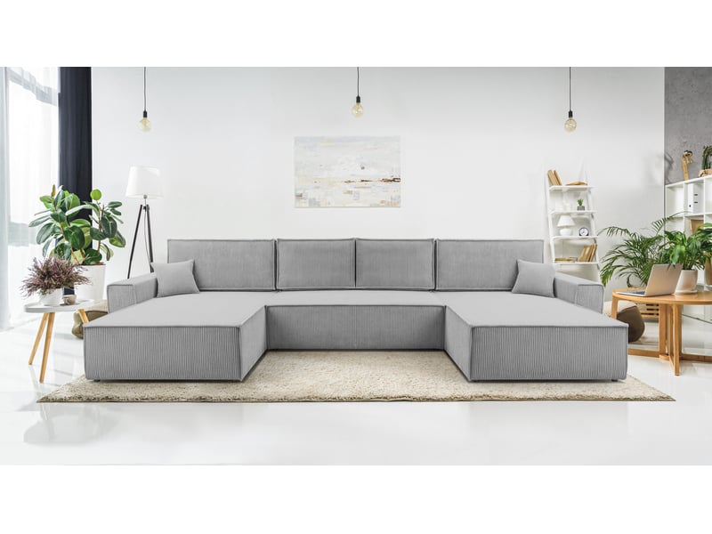 Canapé d’angle en velours côtelé blanc cedria – 287 cm Cedria U - Conforama B