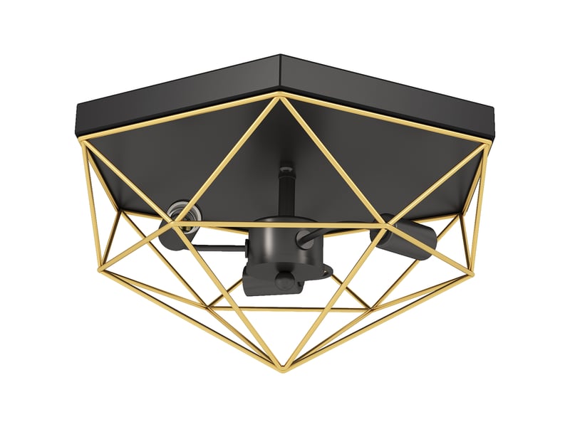  Plafonnier géométrique de style industriel avec 3 douilles e27 pour ampoules led, noir et or  - Conforama B