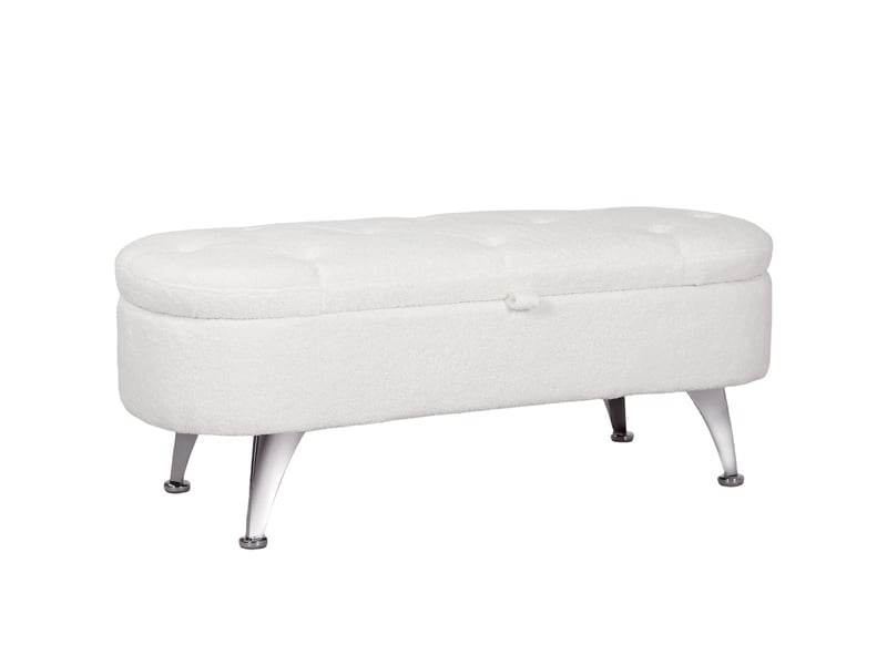  Banc de rangement 114 x 47 x 46,5 cm blanc en polyester, coffre 51 l et pieds en métal pour intérieur  - Conforama A