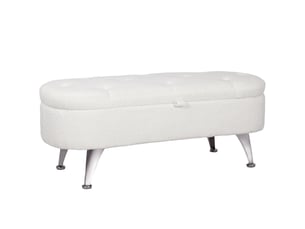 Banc de rangement 114 x 47 x 46,5 cm blanc en polyester, coffre 51 l et pieds en métal pour intérieur