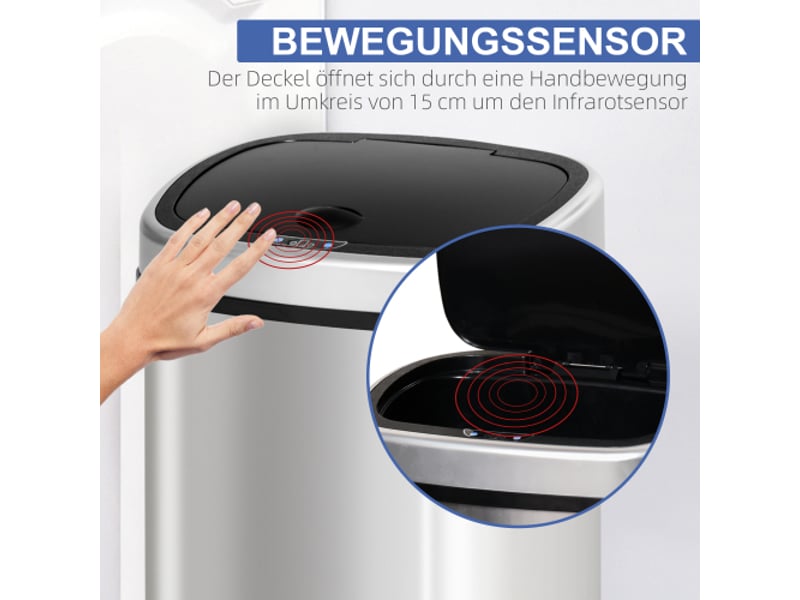  Poubelle automatique 58 l en inox avec capteur infrarouge, argentée, 40,9x28,9x68 cm  - Conforama D