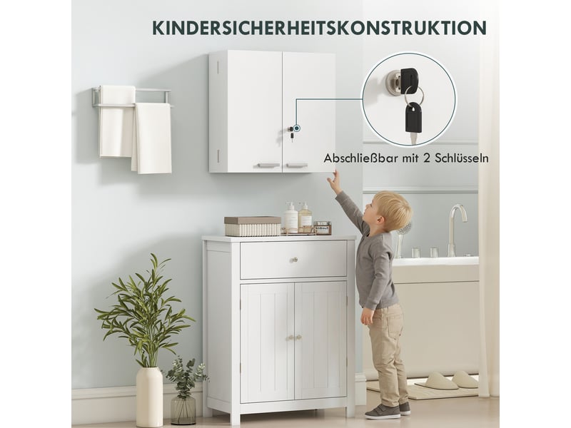  Armoire à pharmacie murale verrouillable, 2 portes, 11 compartiments, 53 x 20 x 53 cm, blanche  - Conforama W
