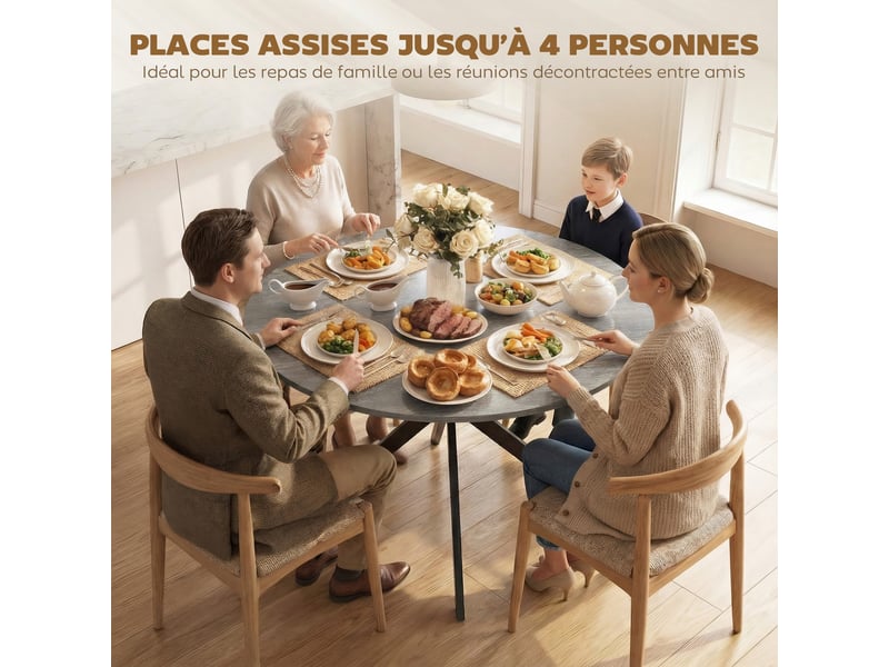  Table à manger ronde 4 personnes en acier et mélamine gris ø 100 x h 75 cm  - Conforama E