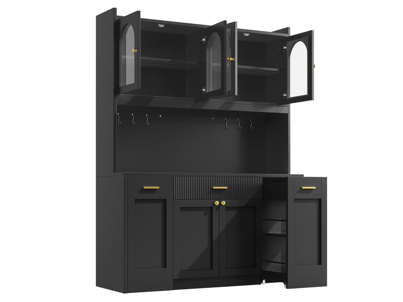  Buffet haut de cuisine, coloris noir, 120 × 40 × 187 cm, mdf, métal et verre, led rgb pilotable par application  - Conforama A
