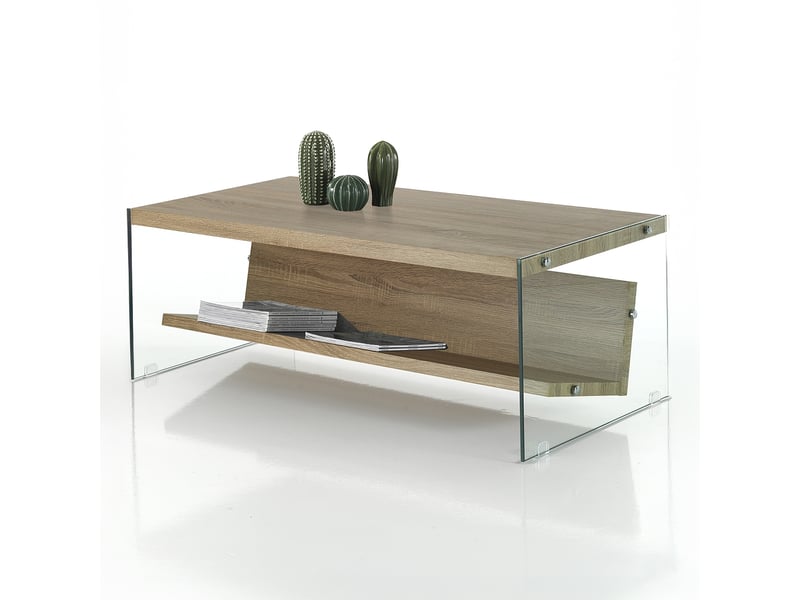 Table basse en verre et chêne avec porte-revues ace wood  - Conforama A