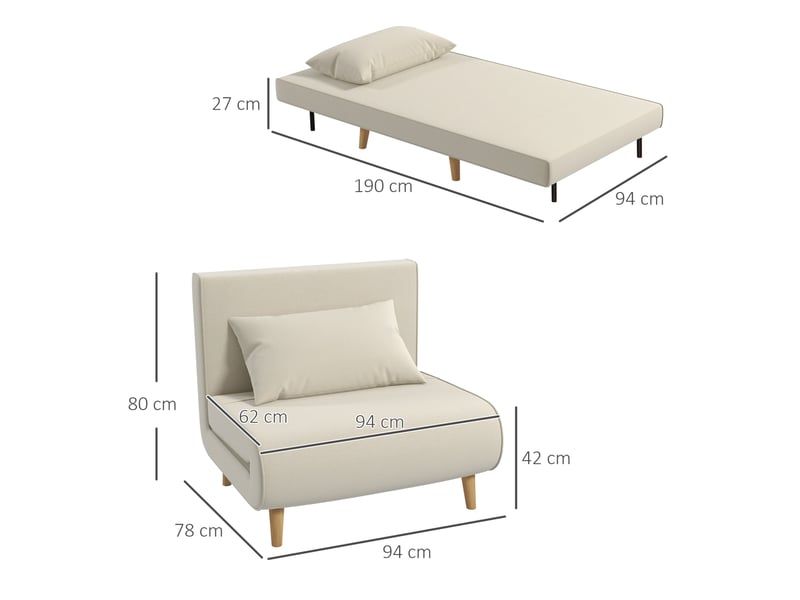  Canapé convertible 94x78x80 cm dossier réglable bois blanc crème  - Conforama D