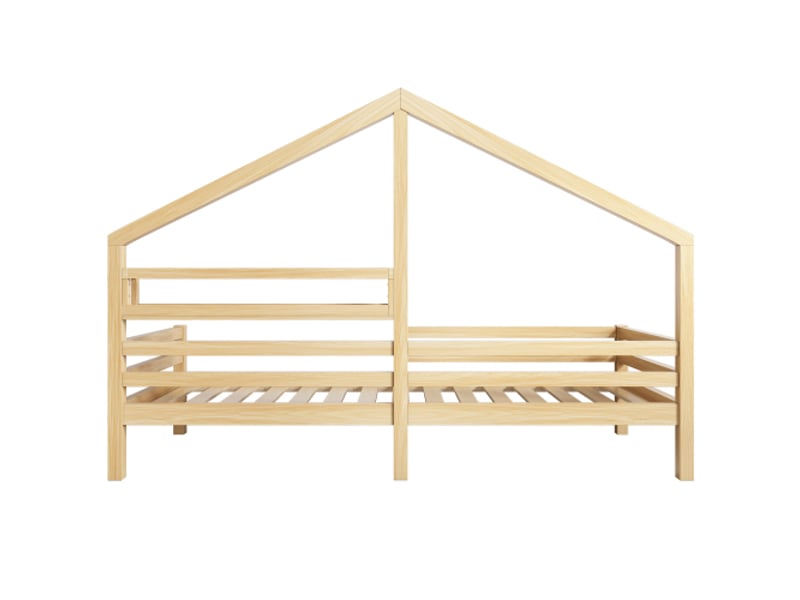  Lit enfant 90x200cm,lit cabane en pin avec étagère et garde-corps,naturel lit enfant naturel - Conforama E