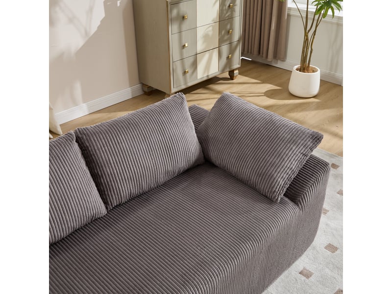Canapé 2 places compact en tissu rembourré avec accoudoirs arrondis, assise profonde, marron et gris, sans montage pour salon - Conforama R